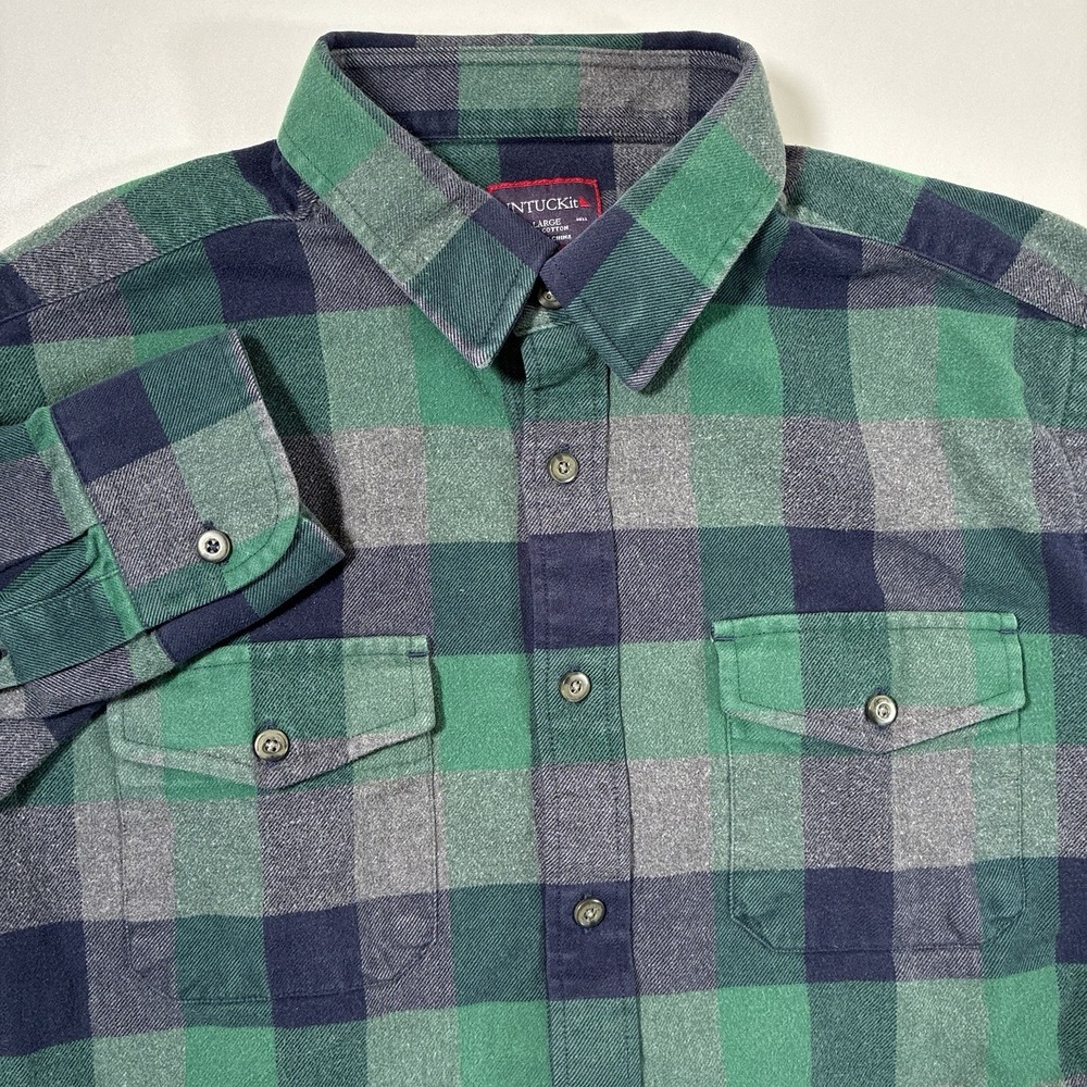 UNTUCKit Flannel Shirt Large Green Plaid Capannelle Cotton Button Down - Picture 1 of 8